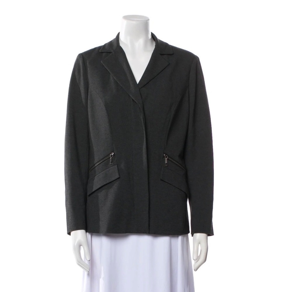 Lafayette 148 Blazer Women 8 Grey Excellent Zip Flap Pocket Viscose Stretch